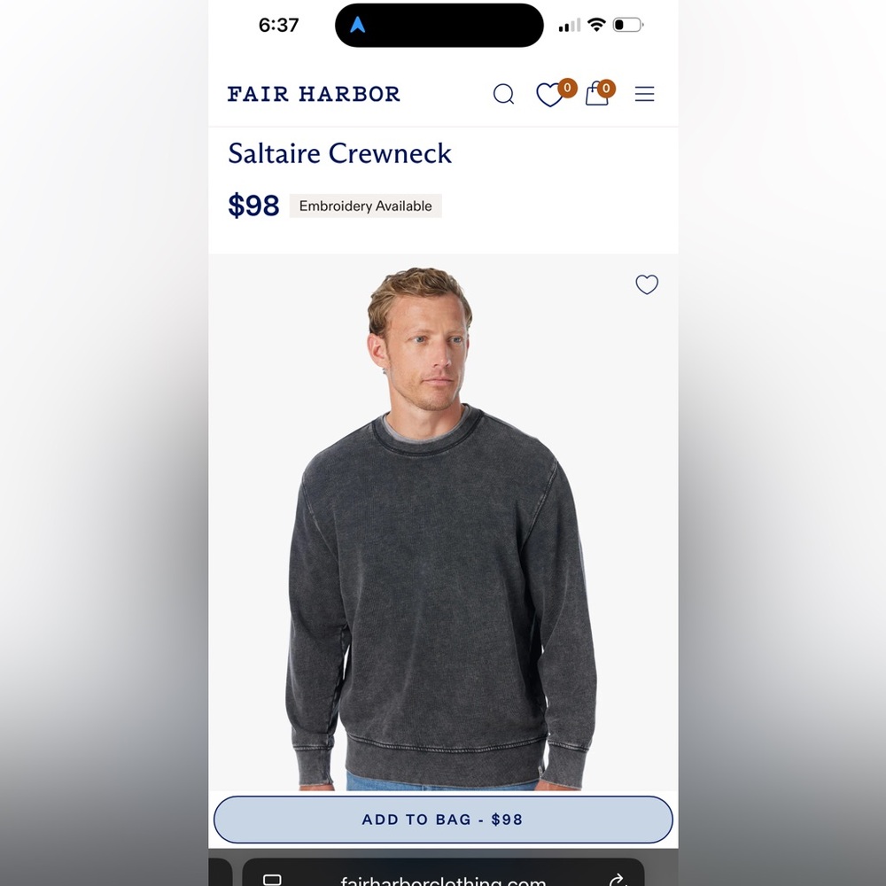 Fair Harbor Saltaire Crewneck - Charcoal
